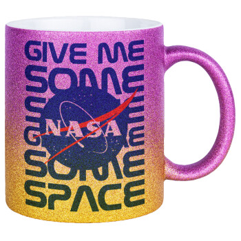 NASA give me some space, Κούπα Χρυσή/Ροζ Glitter, κεραμική, 330ml