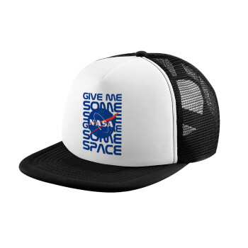 NASA give me some space, Καπέλο παιδικό Soft Trucker με Δίχτυ ΜΑΥΡΟ/ΛΕΥΚΟ (POLYESTER, ΠΑΙΔΙΚΟ, ONE SIZE)