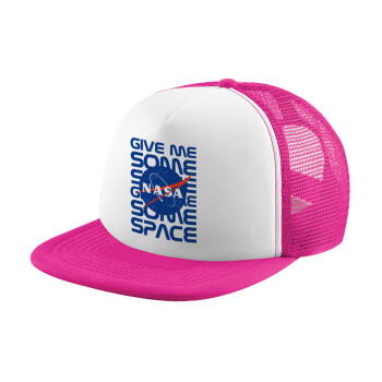 NASA give me some space, Καπέλο Ενηλίκων Soft Trucker με Δίχτυ Pink/White (POLYESTER, ΕΝΗΛΙΚΩΝ, UNISEX, ONE SIZE)