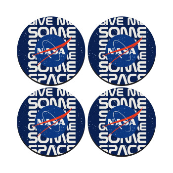 NASA give me some space, SET of 4 round wooden coasters (9cm)