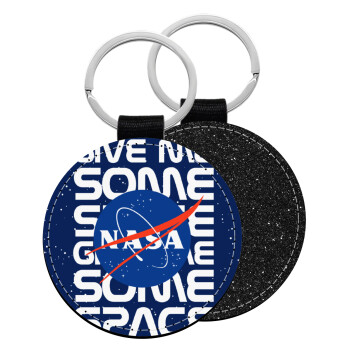 NASA give me some space, Μπρελόκ Δερματίνη, στρογγυλό ΜΑΥΡΟ (5cm)
