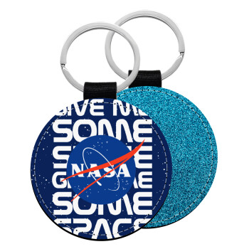 NASA give me some space, Μπρελόκ Δερματίνη, στρογγυλό ΜΠΛΕ (5cm)