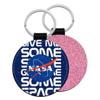 NASA give me some space, Μπρελόκ Δερματίνη, στρογγυλό ΡΟΖ (5cm)