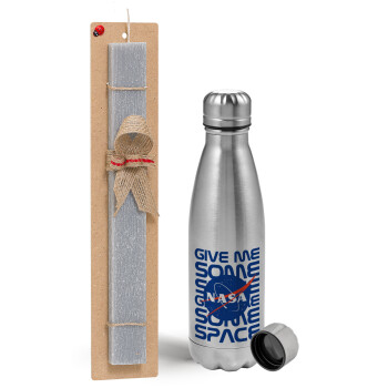 NASA give me some space, Easter Set, metallic Inox water bottle (750ml) & aromatic flat Easter candle (30cm) (GRAY)