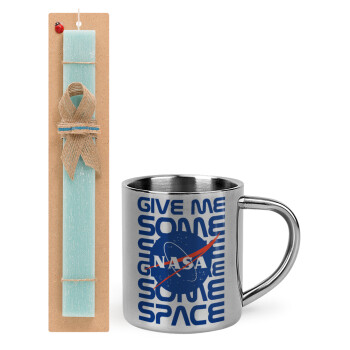 NASA give me some space, Easter Set, metallic thermal cup (300ml) & aromatic flat Easter candle (30cm) (TURQUOISE)