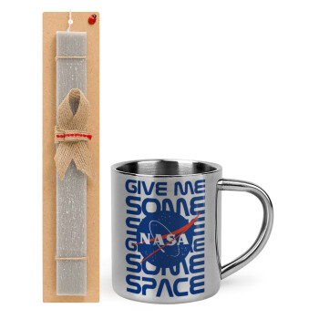 NASA give me some space, Πασχαλινό Σετ, μεταλλική κούπα θερμό (300ml) & πασχαλινή λαμπάδα αρωματική πλακέ (30cm) (ΓΚΡΙ)