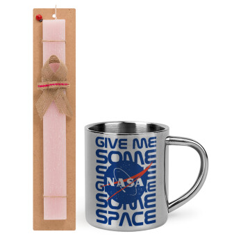 NASA give me some space, Πασχαλινό Σετ, μεταλλική κούπα θερμό (300ml) & πασχαλινή λαμπάδα αρωματική πλακέ (30cm) (ΡΟΖ)