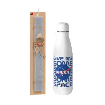 NASA give me some space, Easter Set, metallic stainless thermos bottle (500ml) & scented flat Easter candle (30cm) (GRAY)