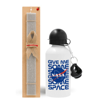 NASA give me some space, Πασχαλινό Σετ, παγούρι μεταλλικό  αλουμινίου (500ml) & πασχαλινή λαμπάδα αρωματική πλακέ (30cm) (ΓΚΡΙ)
