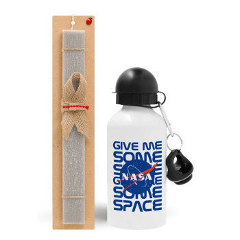 NASA give me some space, Easter Set, metallic aluminum water bottle (500ml) & aromatic flat Easter candle (30cm) (GRAY)