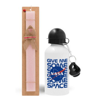 NASA give me some space, Πασχαλινό Σετ, παγούρι μεταλλικό αλουμινίου (500ml) & πασχαλινή λαμπάδα αρωματική πλακέ (30cm) (ΡΟΖ)