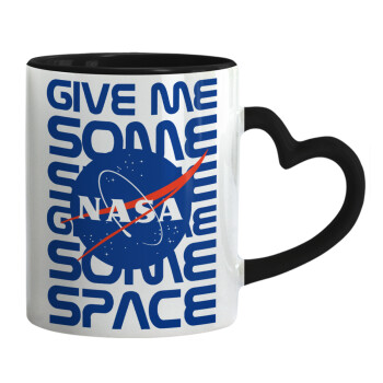 NASA give me some space, Κούπα καρδιά χερούλι μαύρη, κεραμική, 330ml
