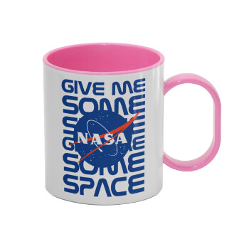 NASA give me some space, Κούπα (πλαστική) (BPA-FREE) Polymer Ροζ για παιδιά, 330ml