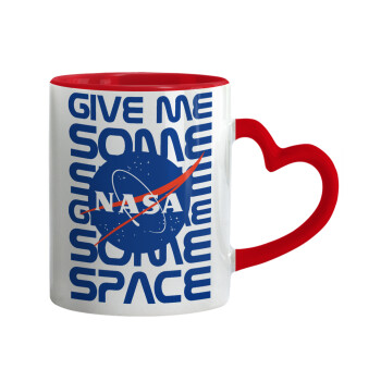 NASA give me some space, Mug heart red handle, ceramic, 330ml