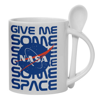 NASA give me some space, Ceramic coffee mug with Spoon, 330ml (1pcs)
