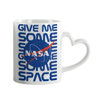 NASA give me some space, Κούπα καρδιά χερούλι λευκή, κεραμική, 330ml