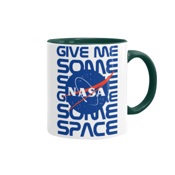 NASA give me some space, Κούπα χρωματιστή πράσινη, κεραμική, 330ml