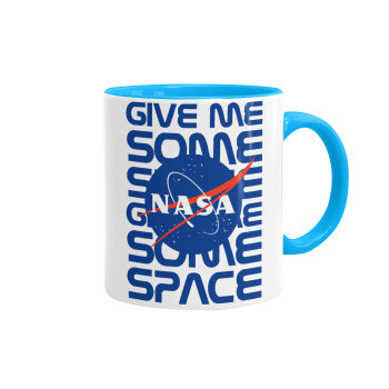 NASA give me some space, Κούπα χρωματιστή γαλάζια, κεραμική, 330ml