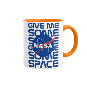 NASA give me some space, Κούπα χρωματιστή πορτοκαλί, κεραμική, 330ml