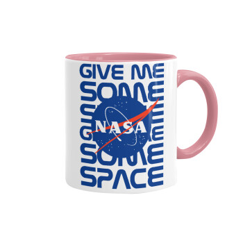 NASA give me some space, Κούπα χρωματιστή ροζ, κεραμική, 330ml