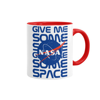 NASA give me some space, Κούπα χρωματιστή κόκκινη, κεραμική, 330ml