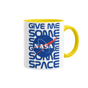 NASA give me some space, Κούπα χρωματιστή κίτρινη, κεραμική, 330ml