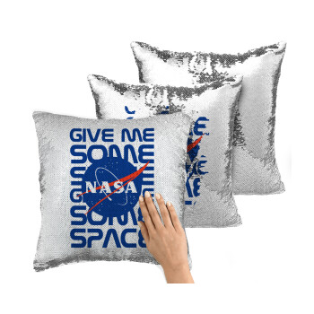 NASA give me some space, Μαξιλάρι καναπέ Μαγικό Ασημένιο με πούλιες 40x40cm περιέχεται το γέμισμα