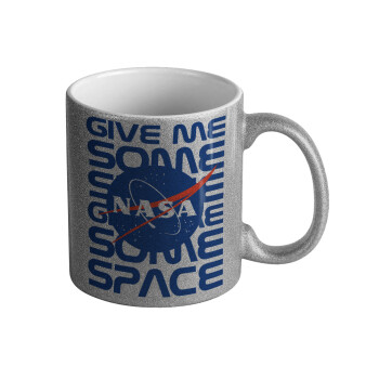 NASA give me some space, Κούπα Ασημένια Glitter που γυαλίζει, κεραμική, 330ml