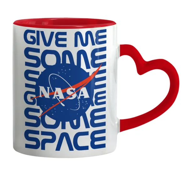 NASA give me some space — Κούπα καρδιά χερούλι κόκκινη, κεραμική, 330ml