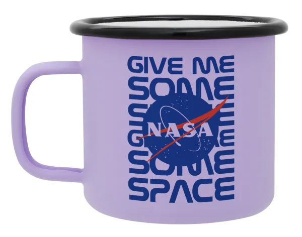 NASA give me some space — Metal enamel mug, matte light pastel purple, 360ml