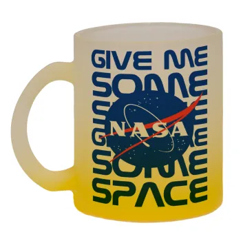 NASA give me some space, Κούπα γυάλινη δίχρωμη με βάση το κίτρινο ματ, 330ml