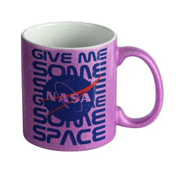 NASA give me some space, Κούπα Μωβ Glitter που γυαλίζει, κεραμική, 330ml