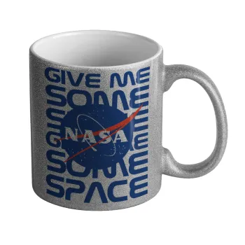 NASA give me some space, Κούπα Ασημένια Glitter που γυαλίζει, κεραμική, 330ml