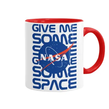 NASA give me some space, Κούπα χρωματιστή κόκκινη, κεραμική, 330ml