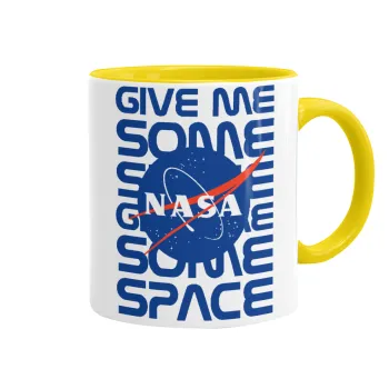 NASA give me some space, Κούπα χρωματιστή κίτρινη, κεραμική, 330ml