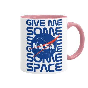 NASA give me some space, Κούπα χρωματιστή ροζ, κεραμική, 330ml