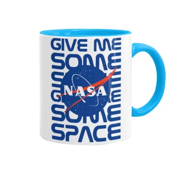 NASA give me some space, Κούπα χρωματιστή γαλάζια, κεραμική, 330ml