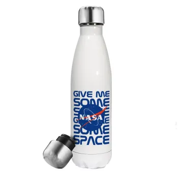 NASA give me some space, Μεταλλικό παγούρι θερμός Λευκό (Stainless steel), διπλού τοιχώματος, 500ml