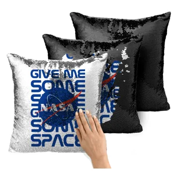 NASA give me some space, Μαξιλάρι καναπέ Μαγικό Μαύρο με πούλιες 40x40cm περιέχεται το γέμισμα