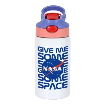 NASA give me some space, Παιδικό παγούρι θερμό, ανοξείδωτο, με καλαμάκι ασφαλείας, ροζ/μωβ (350ml)
