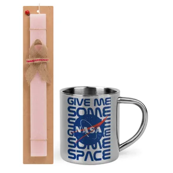 NASA give me some space, Easter Set, metallic thermal cup (300ml) & aromatic flat Easter candle (30cm) (PINK)