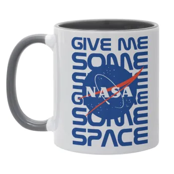 NASA give me some space, Κούπα χρωματιστή γκρι, κεραμική, 330ml