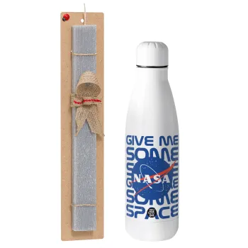 NASA give me some space, Easter Set, metallic stainless thermos bottle (500ml) & scented flat Easter candle (30cm) (GRAY)