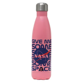 NASA give me some space, Μεταλλικό παγούρι θερμός Ροζ Ματ (Stainless steel), διπλού τοιχώματος, 500ml