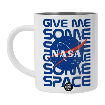 NASA give me some space, Λευκή Ανοξείδωτη Μεταλλική Κούπα 450ml - Διπλού Τοιχώματος 
