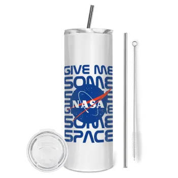 NASA give me some space, Tumbler ποτήρι θερμό από ανοξείδωτο ατσάλι 600ml, με μεταλλικό καλαμάκι & βούρτσα καθαρισμού