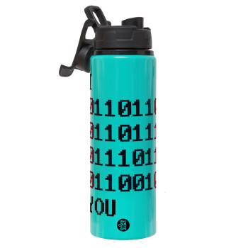 I .... YOU, binary secret MSG, Metallic water bottle with safety lid, 850ml aluminum