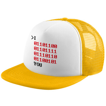 I .... YOU, binary secret MSG, Καπέλο Soft Trucker με Δίχτυ Κίτρινο/White 
