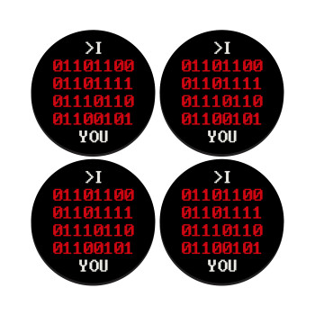 I .... YOU, binary secret MSG, SET of 4 round wooden coasters (9cm)