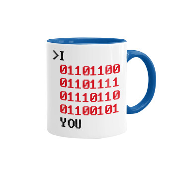 I .... YOU, binary secret MSG, Mug colored blue, ceramic, 330ml
